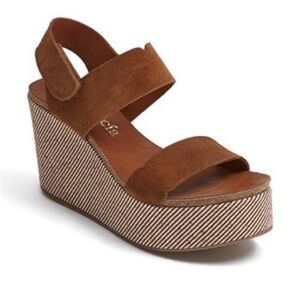 Pedro Garcia Darian Wedge Sandals Size 38.5 US 8.5 in Brown Suede NWOT
